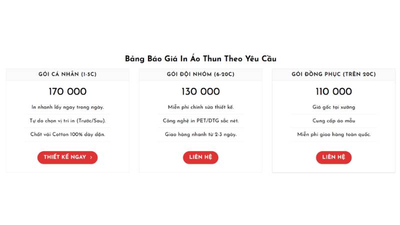 Bảng giá in áo thun tại 2000s Tshirt